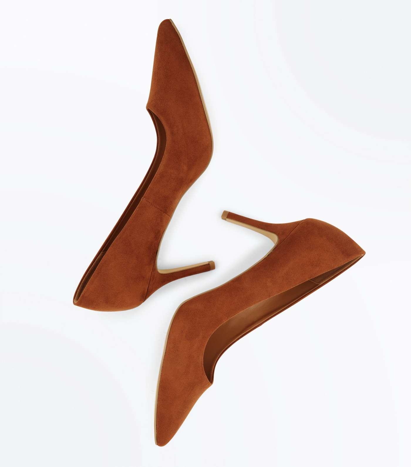 Tan Suedette Mid Heel Pointed Court Shoes Image 4