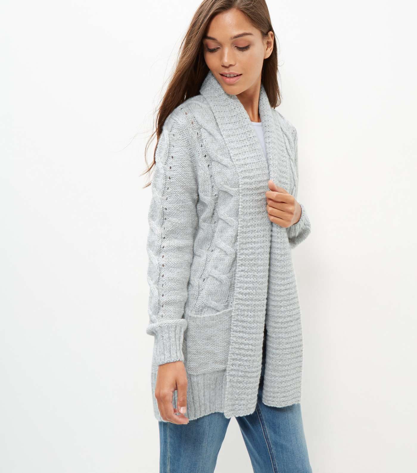 Pale Grey Cable Knit Cardigan 
