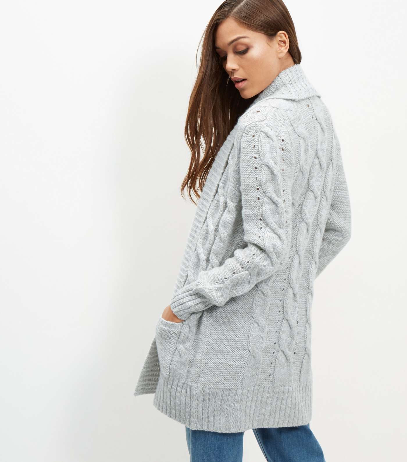 Pale Grey Cable Knit Cardigan  Image 3