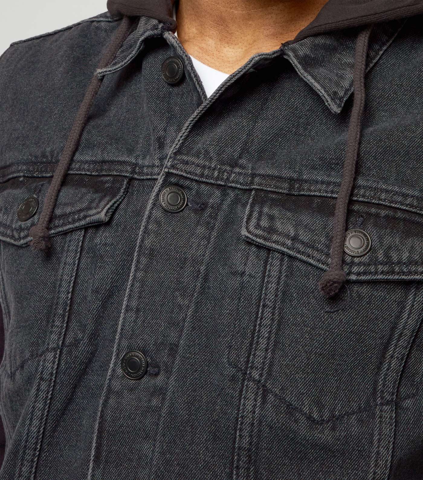 Grey Jersey Sleeve Hooded Denim Jacket  Image 5