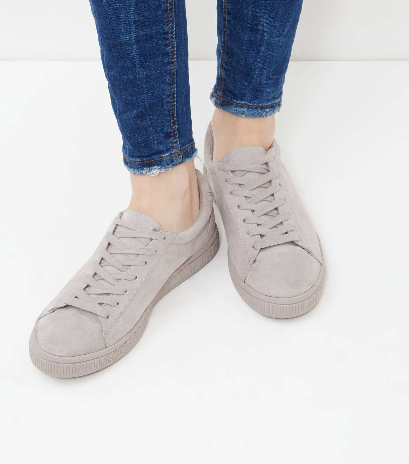 Grey Suedette Lace Up Trainers  Image 5