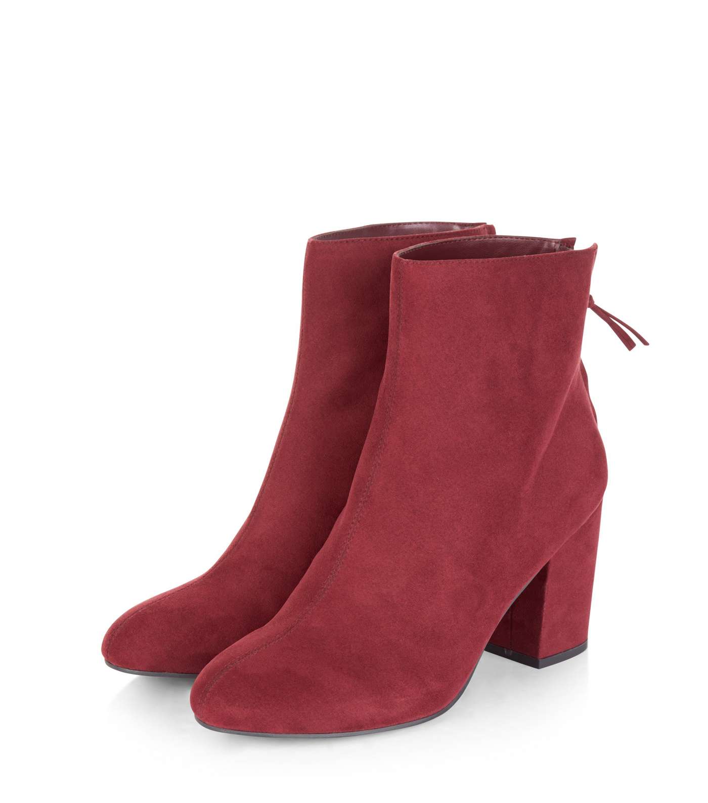 Dark Red Suedette Block Heel Boots Image 3