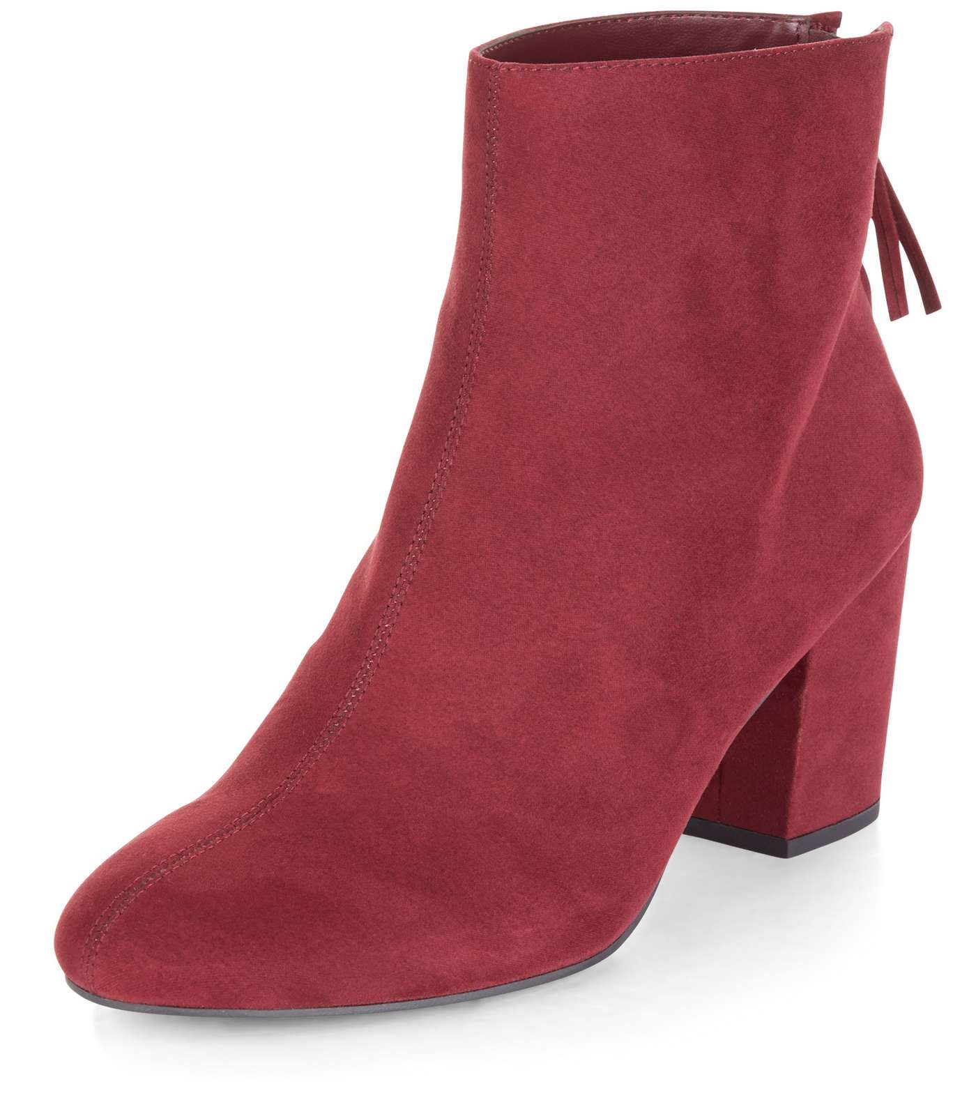 Dark Red Suedette Block Heel Boots Image 5