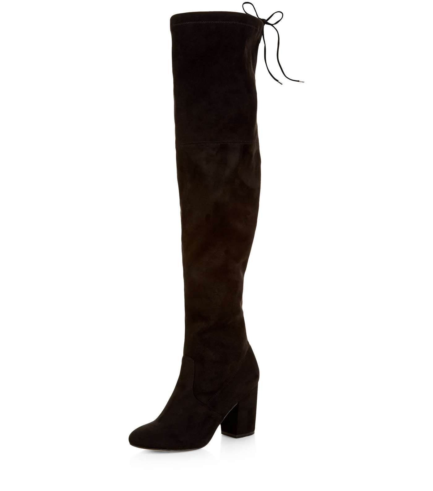 Black Suedette Tie Back Over The Knee Boots 