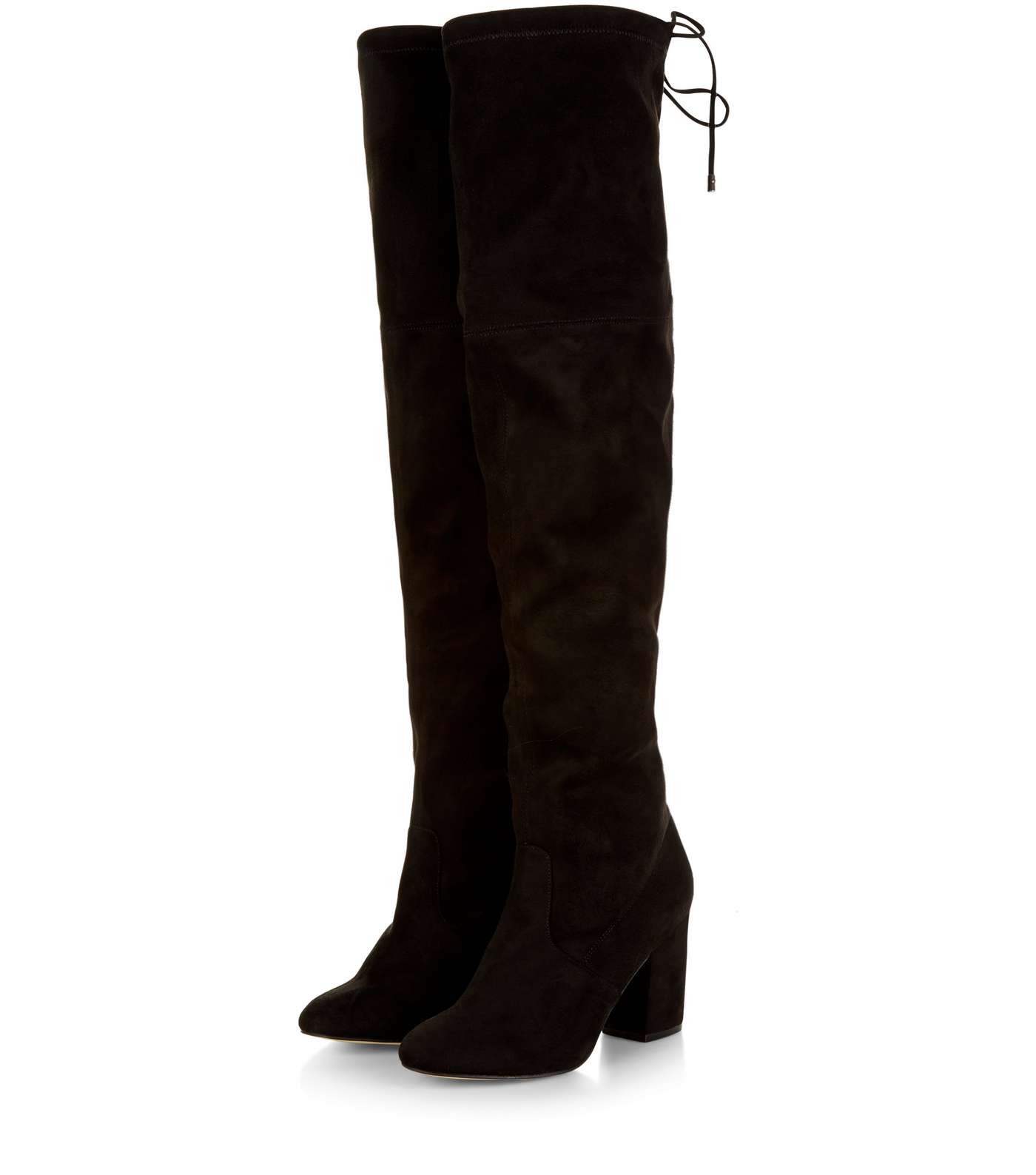 Black Suedette Tie Back Over The Knee Boots  Image 3