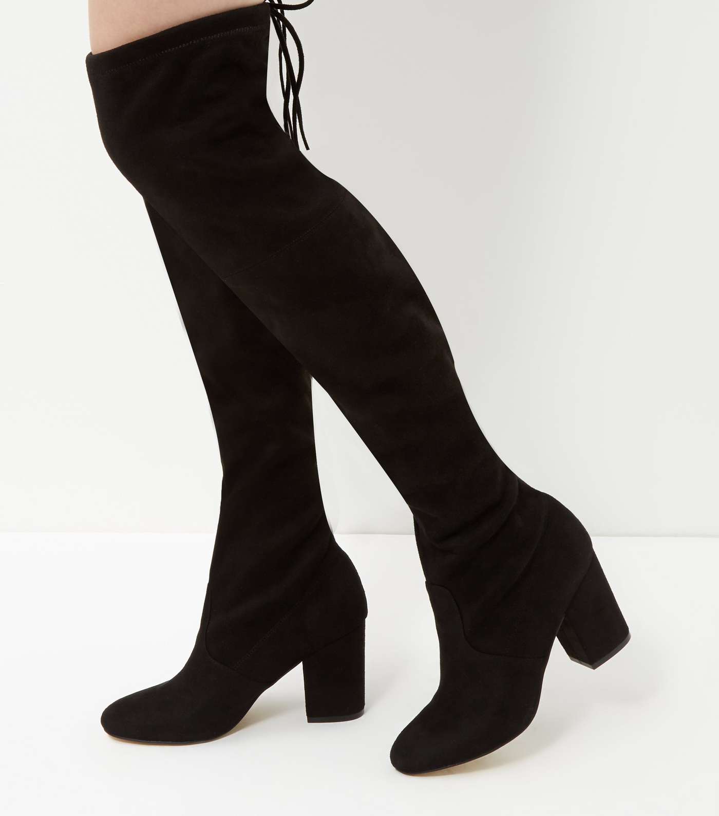 Black Suedette Tie Back Over The Knee Boots  Image 5