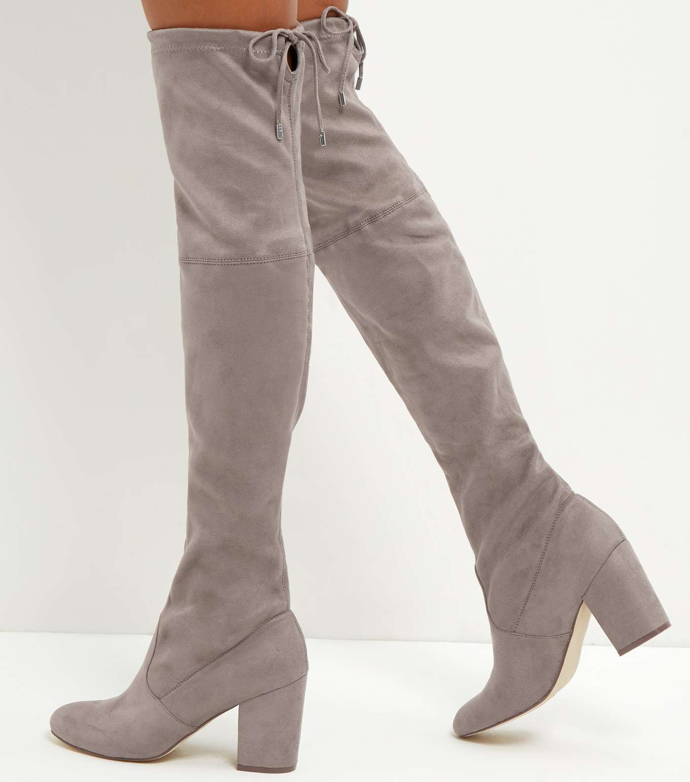 Light Brown Suedette Tie Back Over The Knee Boots