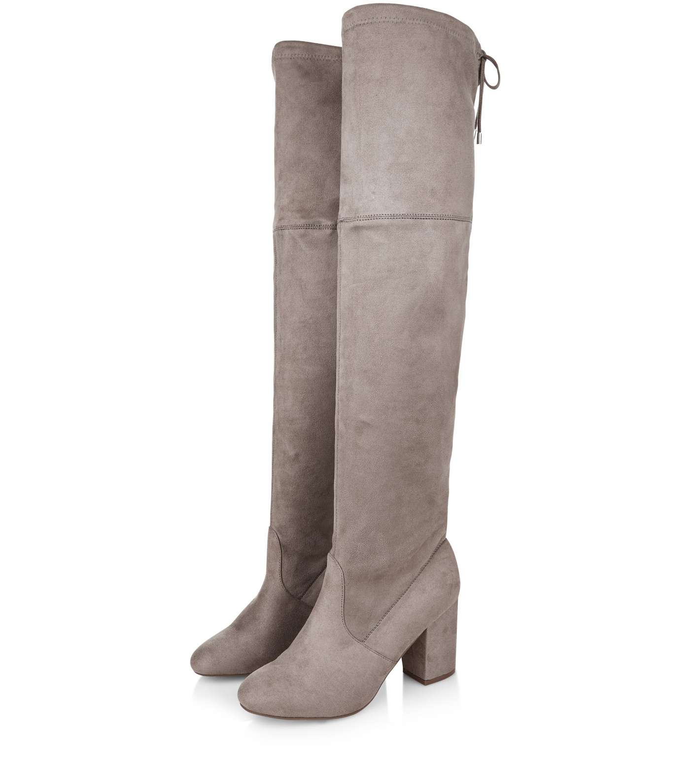 Light Brown Suedette Tie Back Over The Knee Boots Image 3