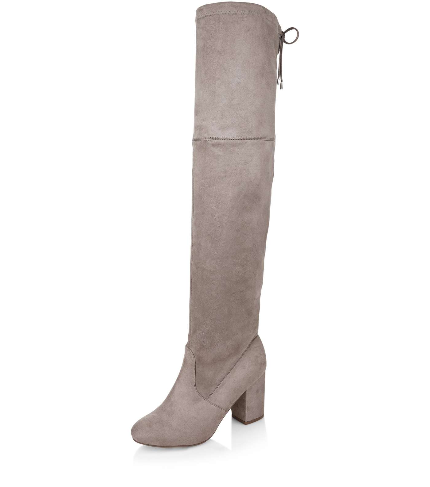Light Brown Suedette Tie Back Over The Knee Boots Image 5