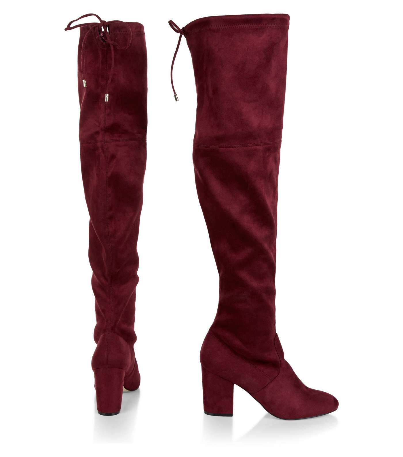 Red Suedette Tie Back Over The Knee Boots  Image 4