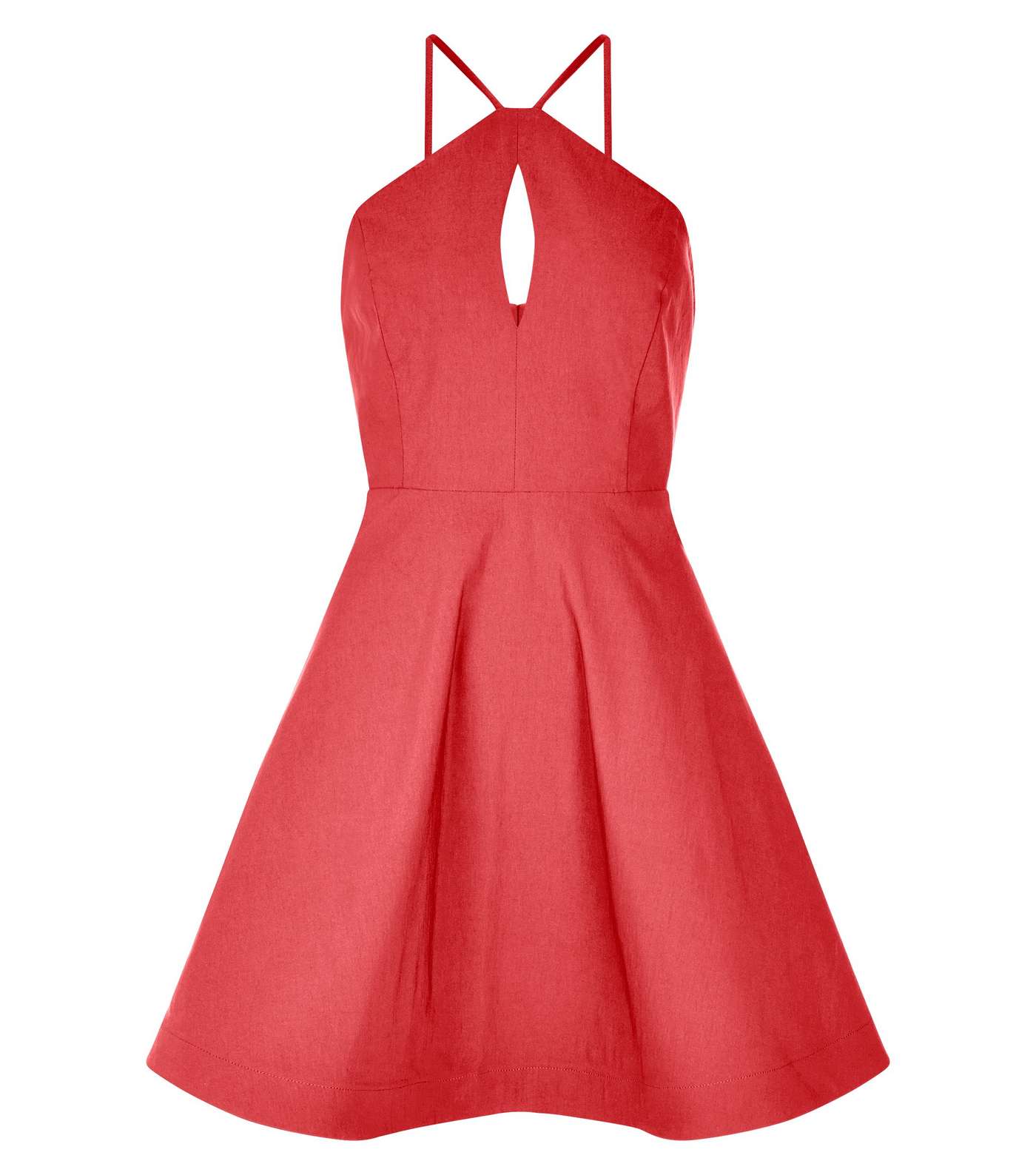 Red Bengaline Strappy Keyhole Front Skater Dress Image 4