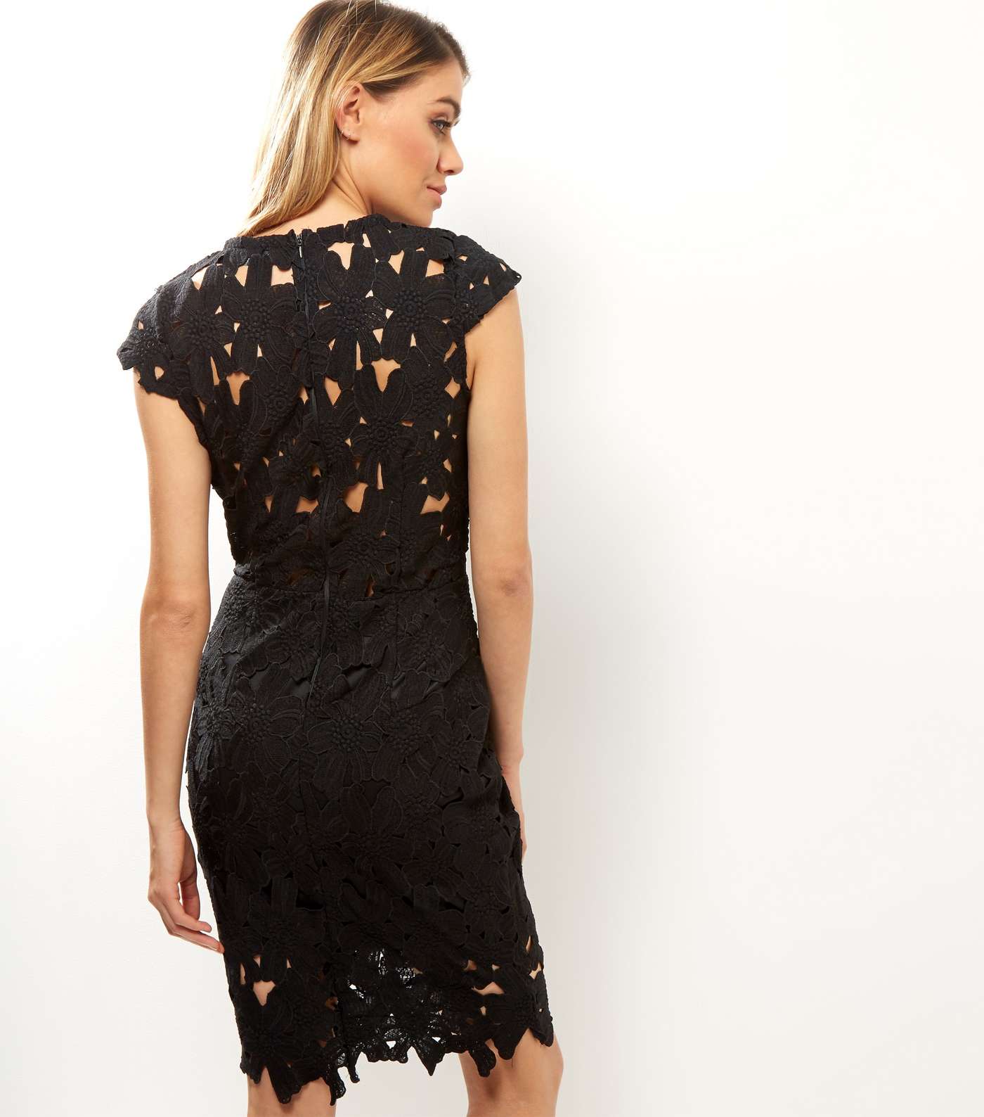 AX Paris Black Crochet Lace Cap Sleeve Midi Dress Image 3