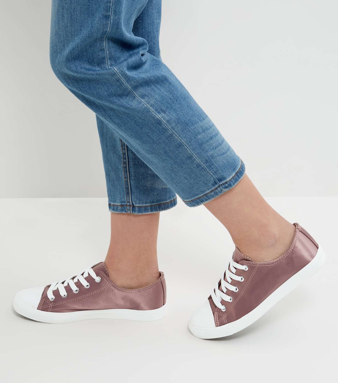 Pink Sateen Lace Up Plimsolls 