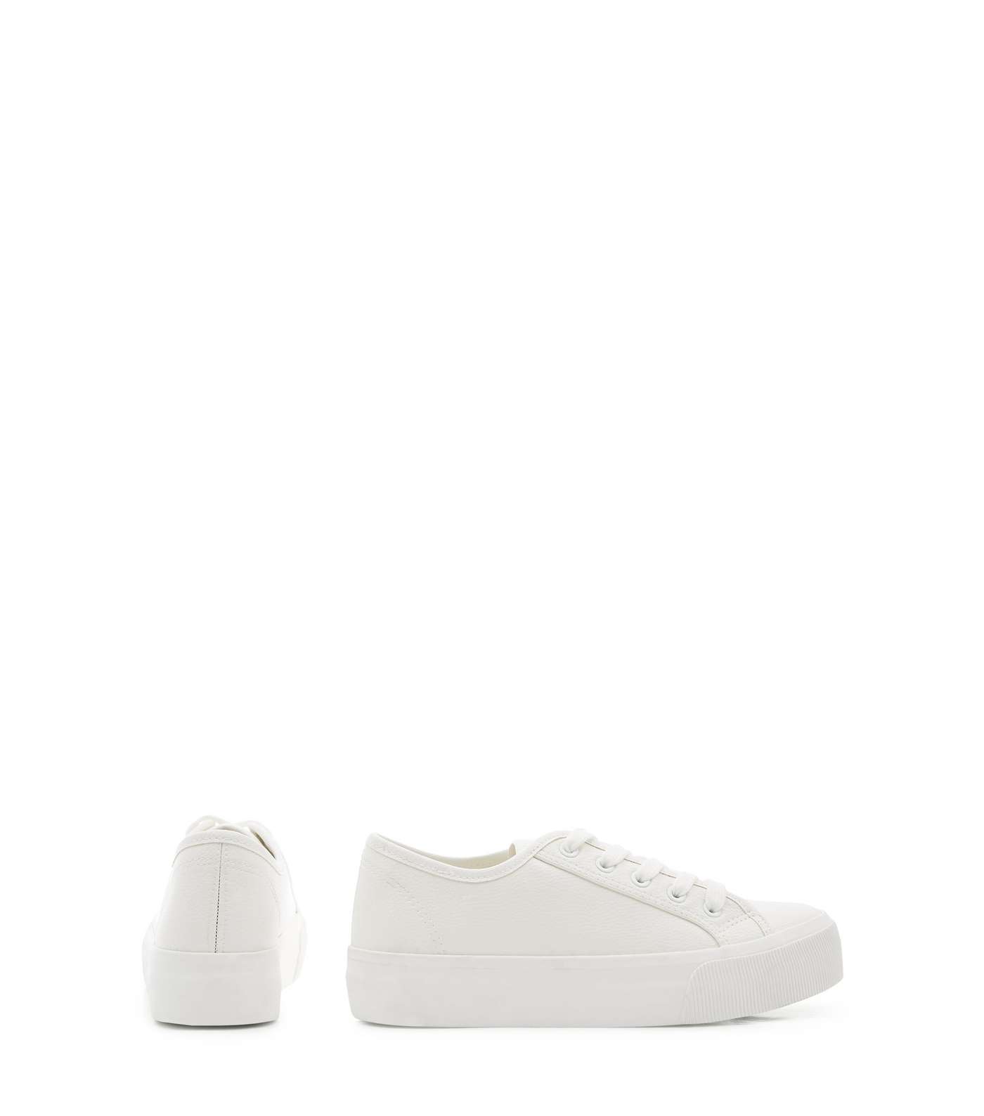 White Lace Up Platform Trainers Image 4