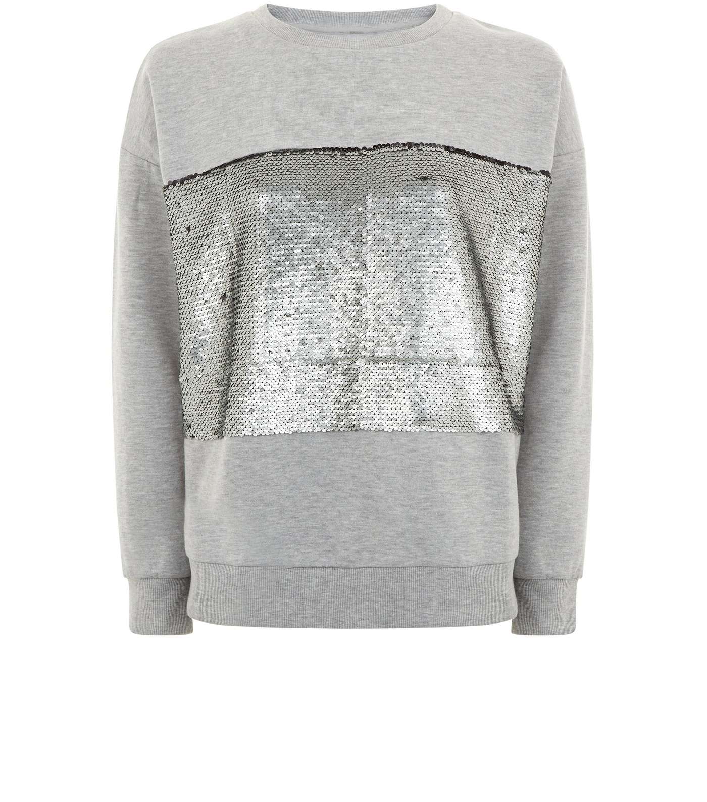 Grey Sequin Panel Long Sleeve Sweater  Image 4