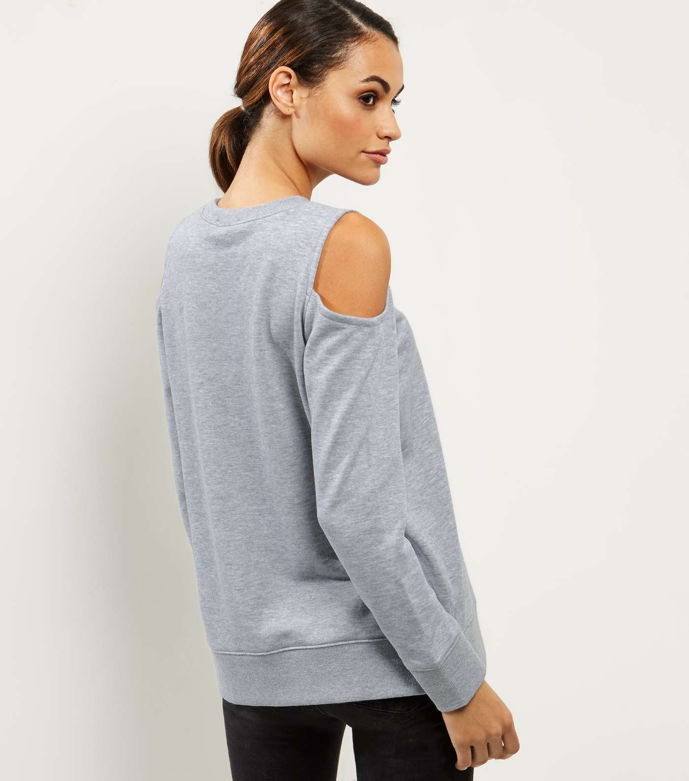 Grey Cold Shoulder Sweater Image 3