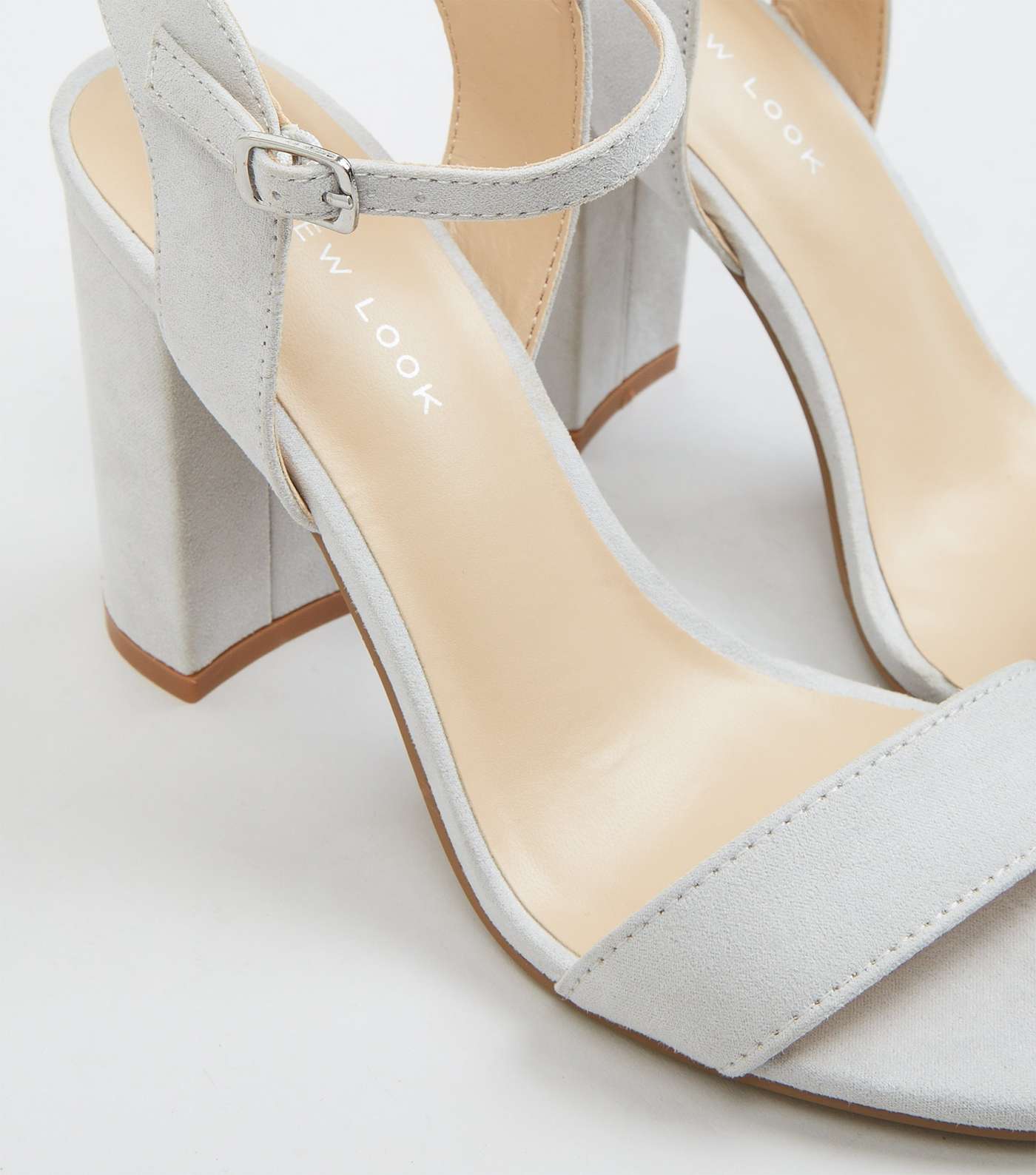 Grey Suedette Block Heel Ankle Strap Sandals Image 4