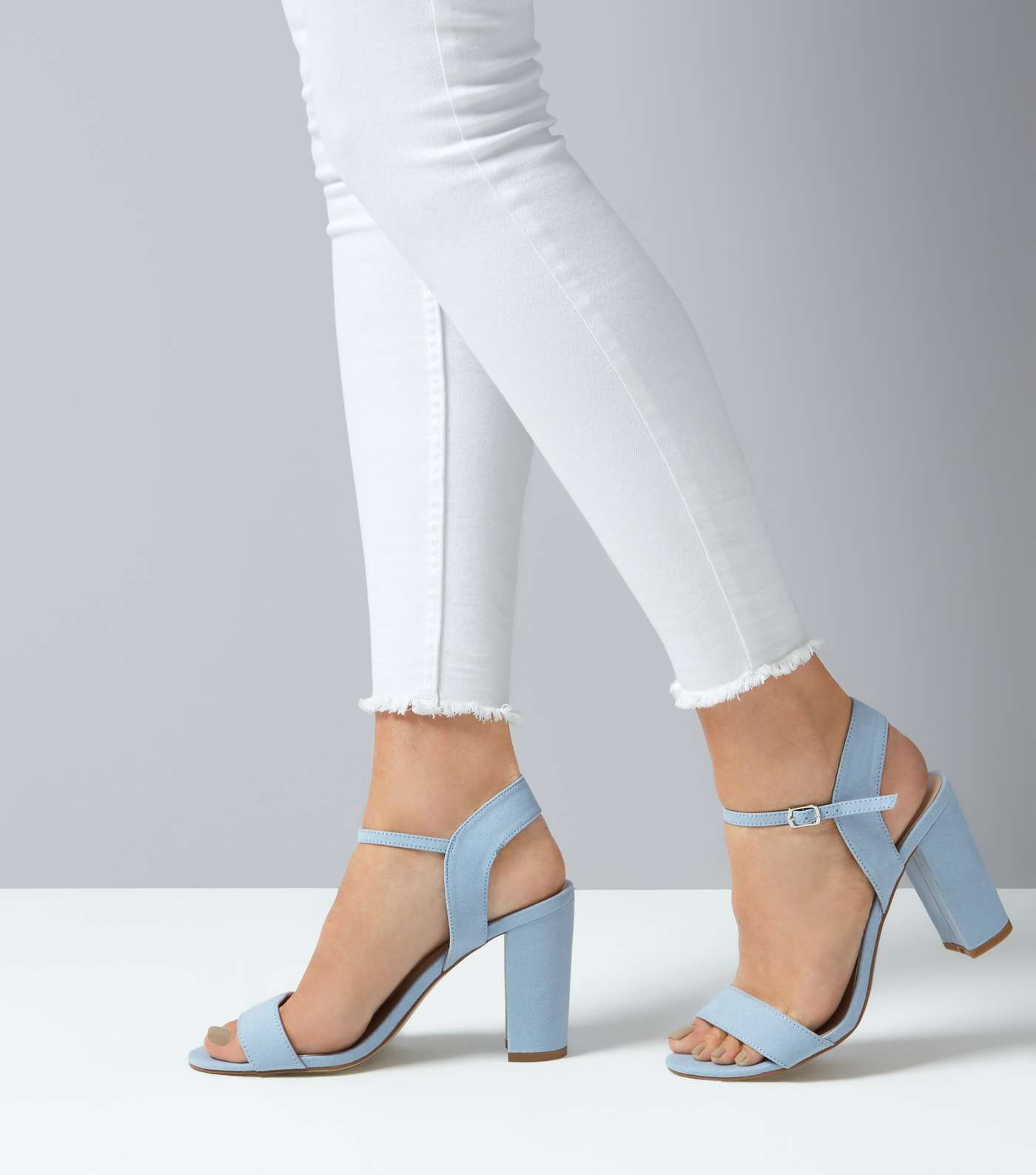 Blue Suedette Block Heel Ankle Strap Sandals Image 3