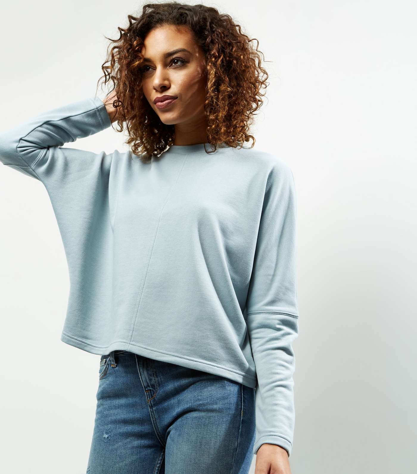 Pale Blue Batwing Sleeve Cropped Sweater 