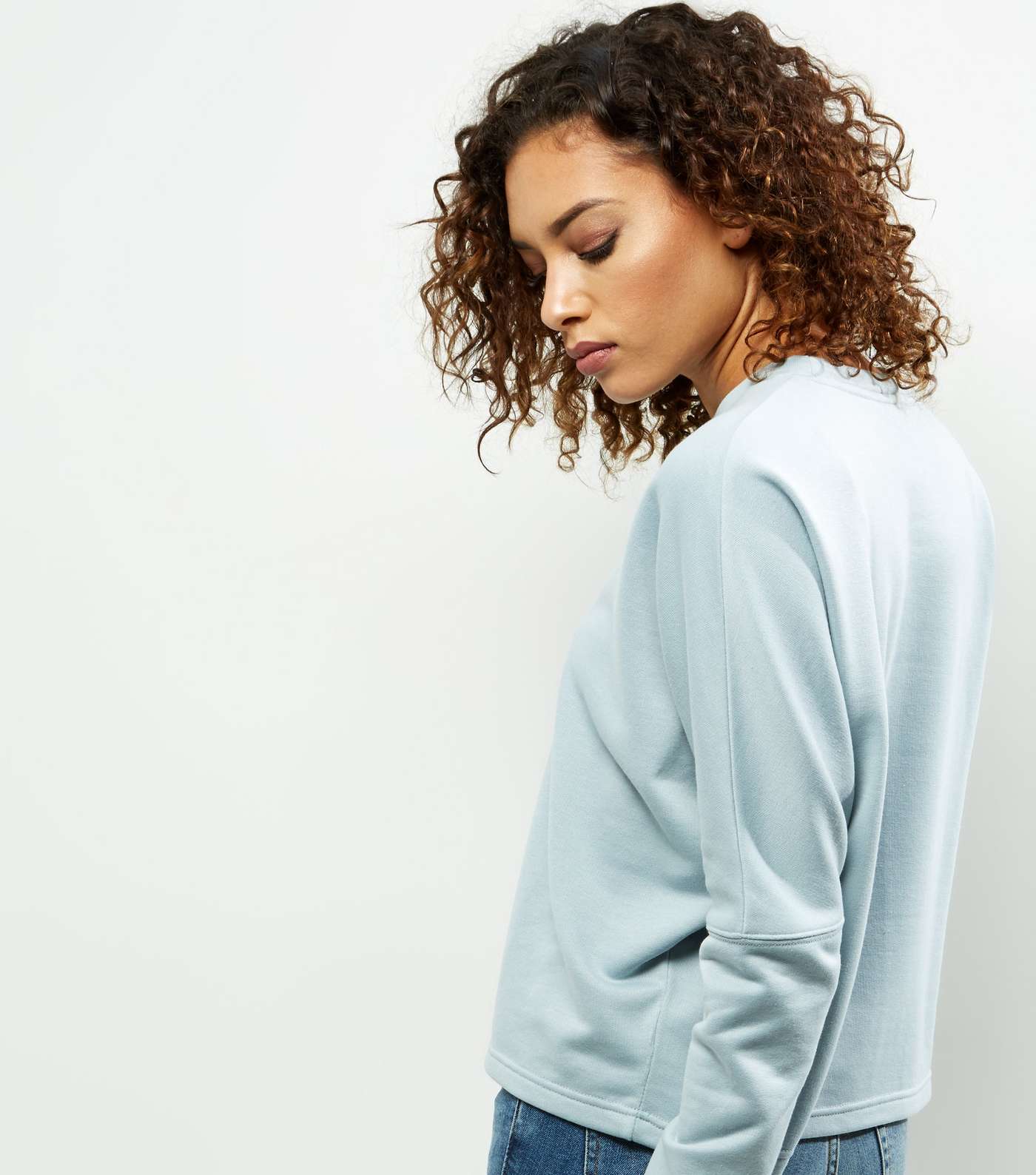 Pale Blue Batwing Sleeve Cropped Sweater  Image 3