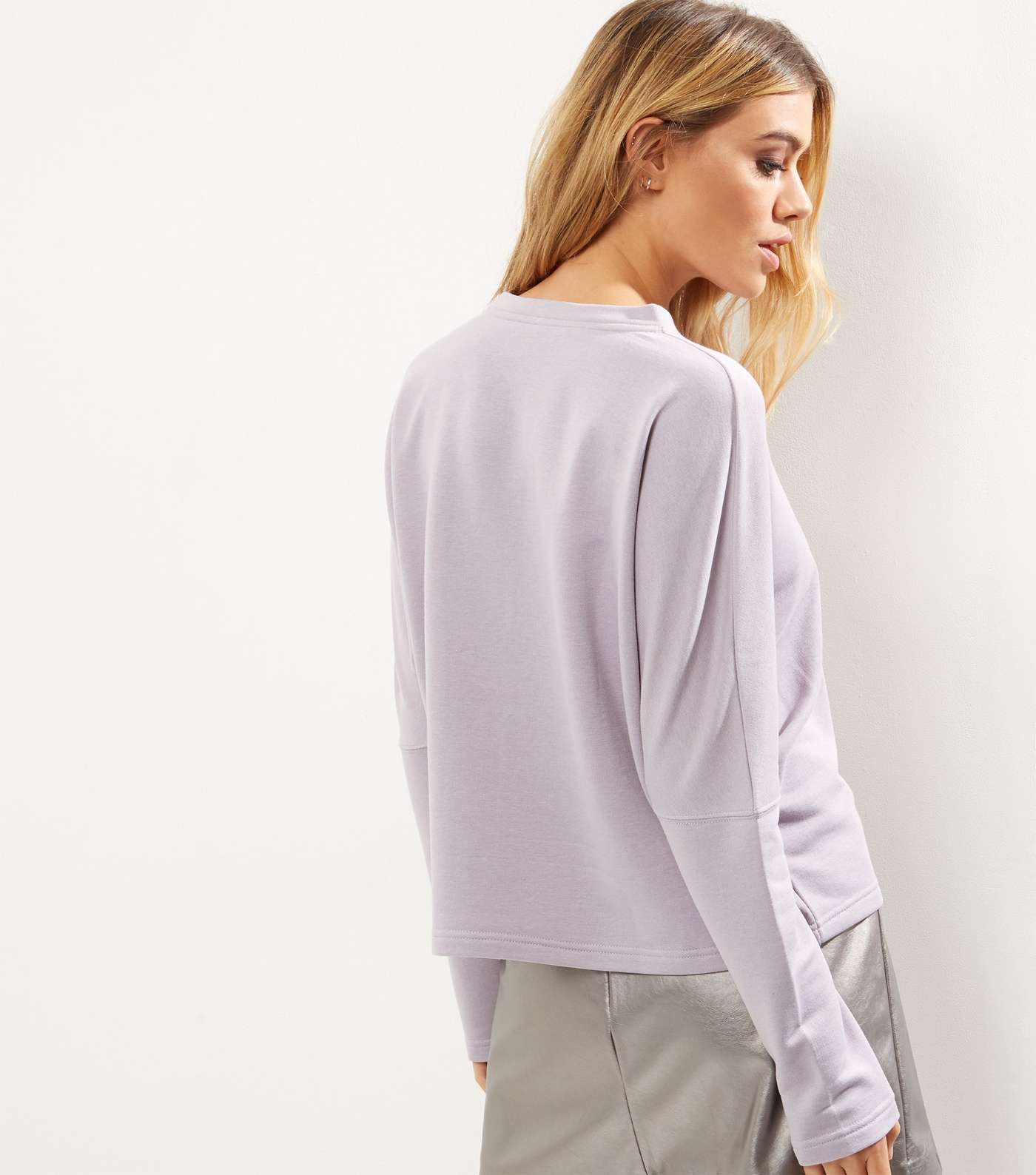 Lilac Batwing Sleeve Cropped Sweater  Image 3