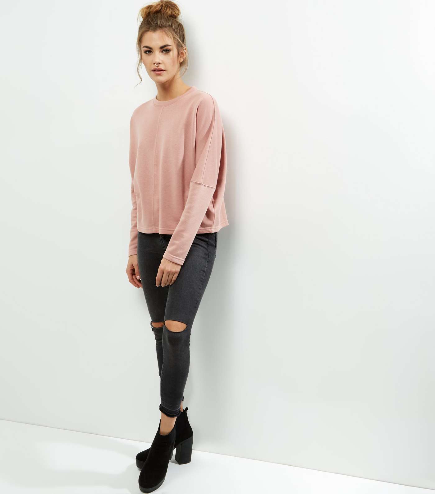 Mid Pink Batwing Sleeve Cropped Sweater  Image 2