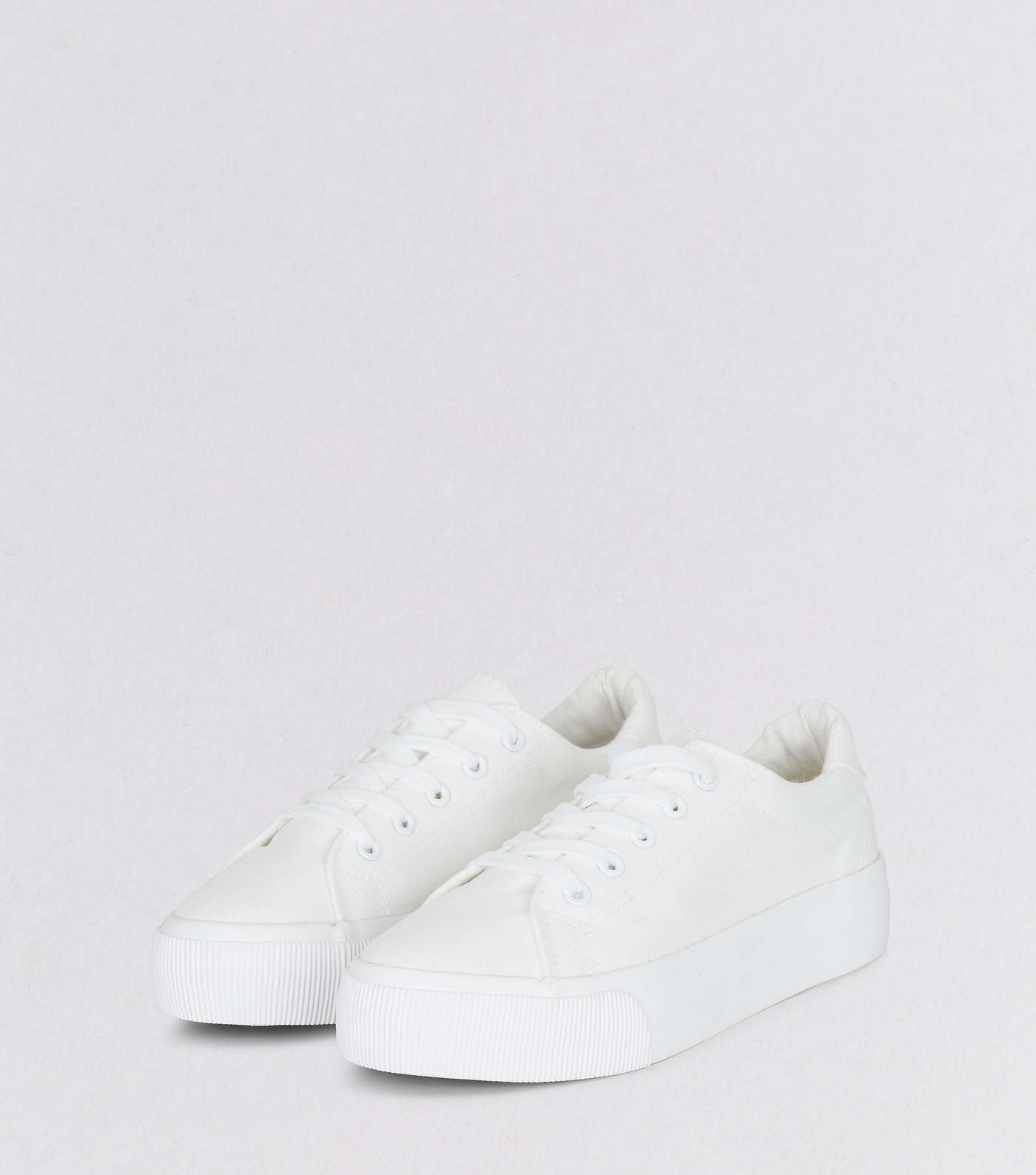 White Lace Up Platform Trainers Image 5