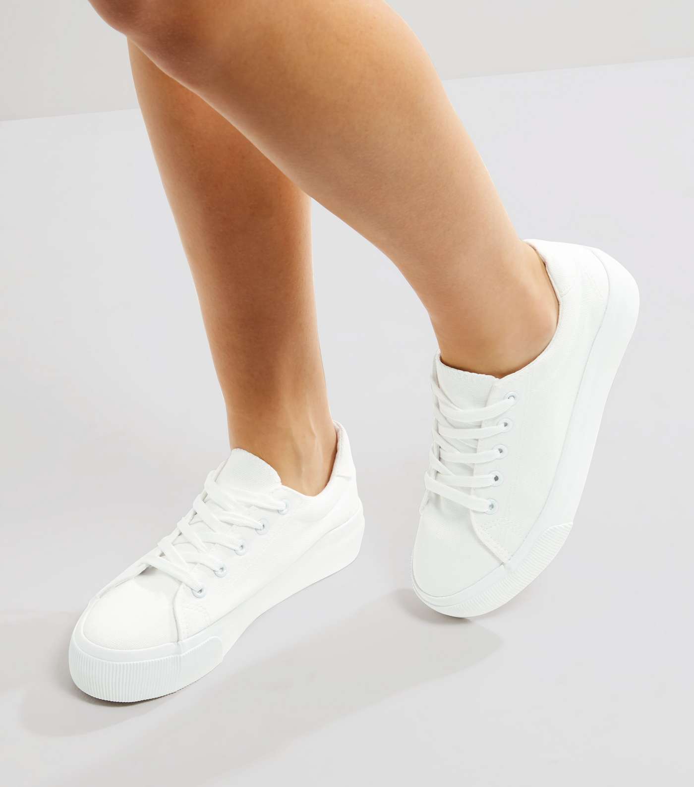 White Lace Up Platform Trainers Image 3