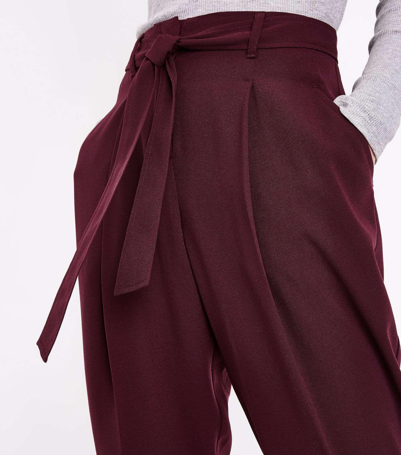 Burgundy Tie Waist Trousers Image 5