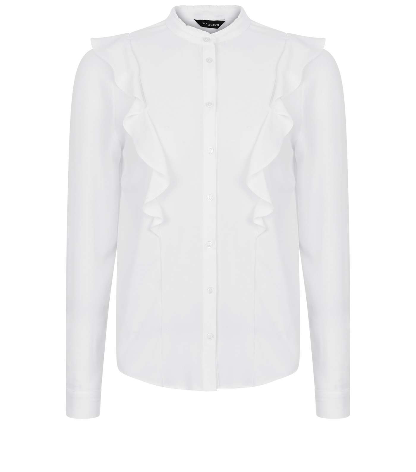 White Frill Trim Long Sleeve Shirt  Image 4