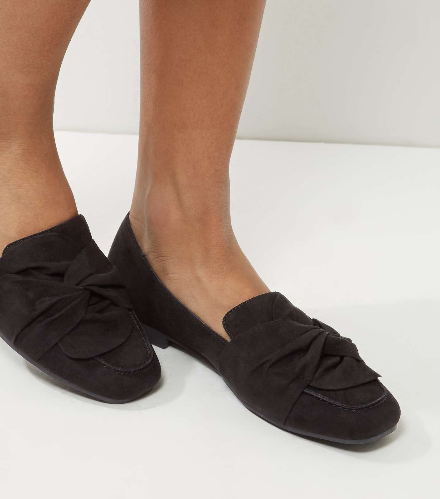 Black Suedette Knot Front Loafers