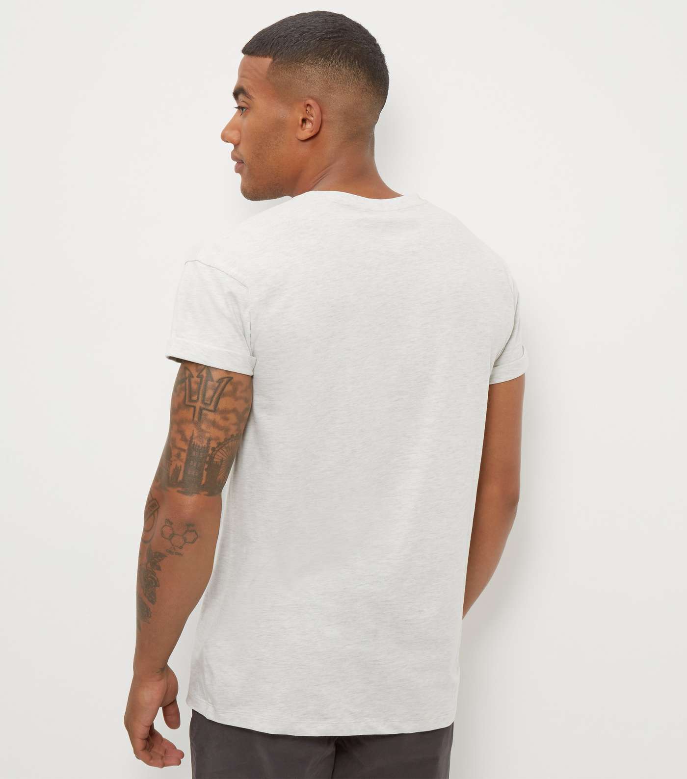 Cream Cotton Roll Sleeve T-Shirt Image 3