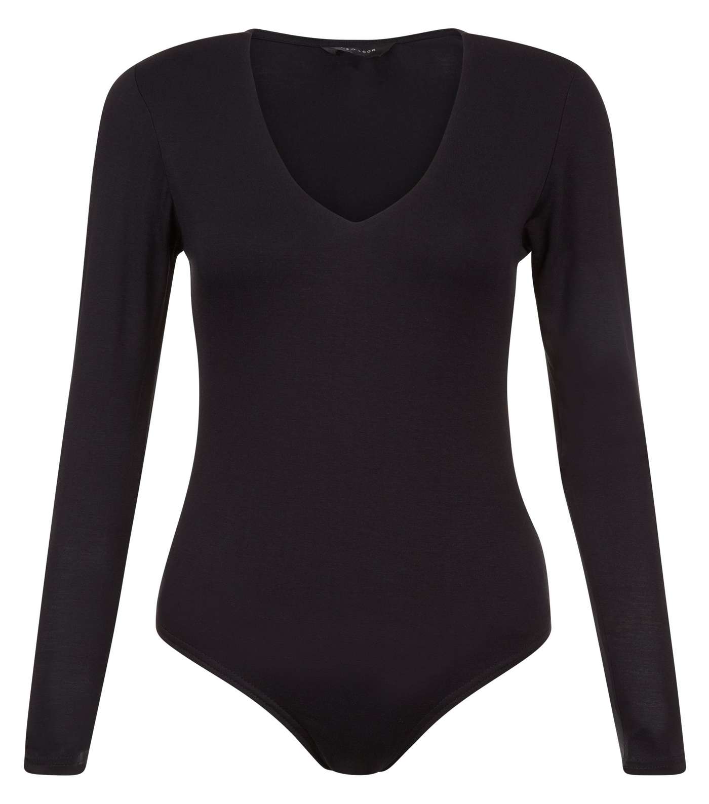 Black V Neck Long Sleeve Bodysuit  Image 4