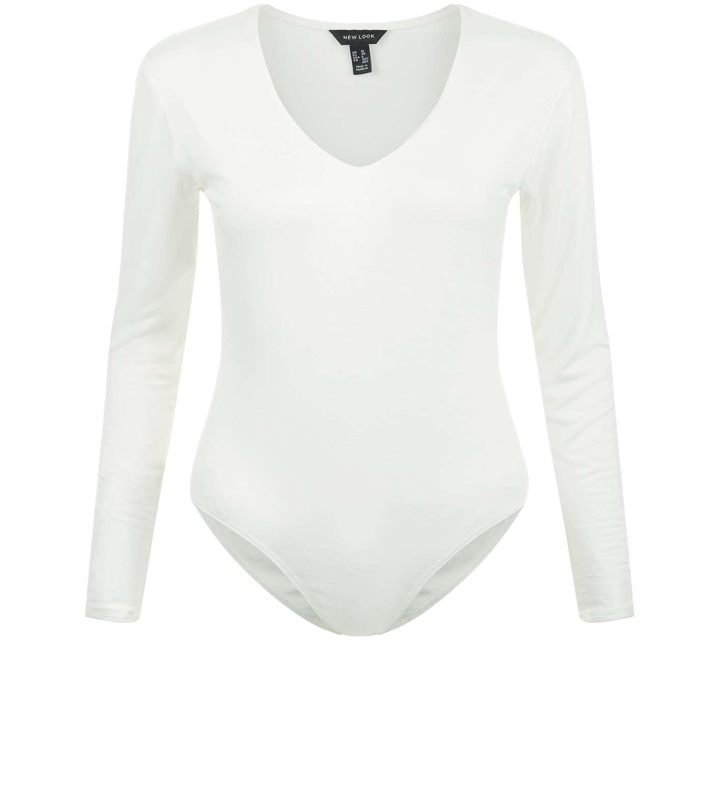 Cream V Neck Long Sleeve Bodysuit  Image 4