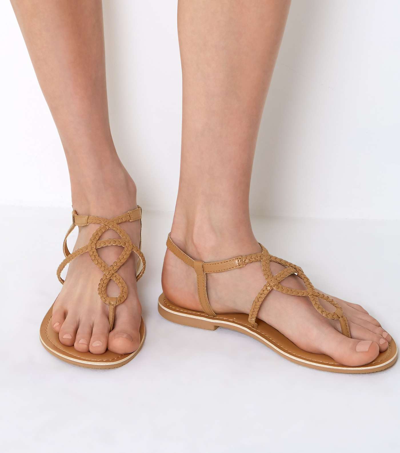 Wide Fit Tan Plaited Sandals