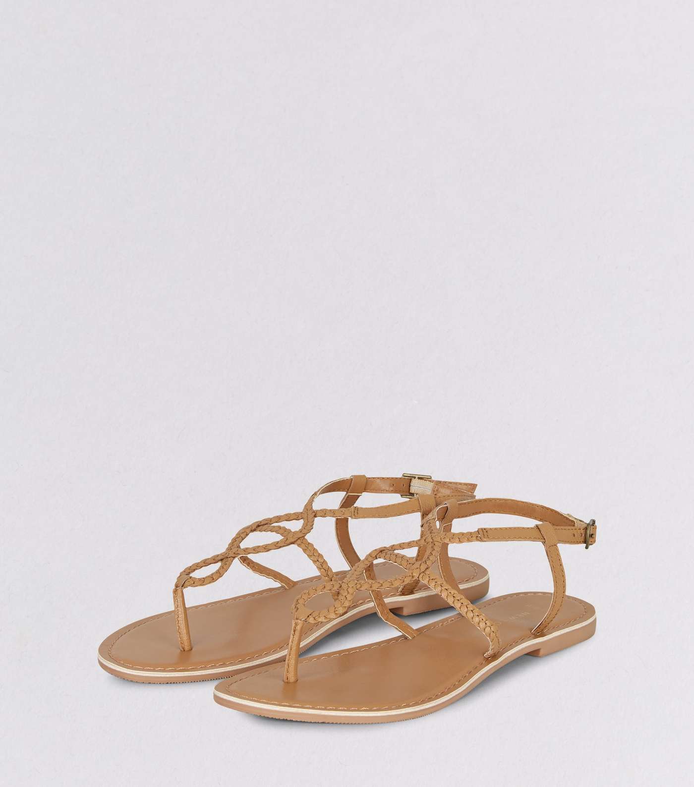 Wide Fit Tan Plaited Sandals Image 3