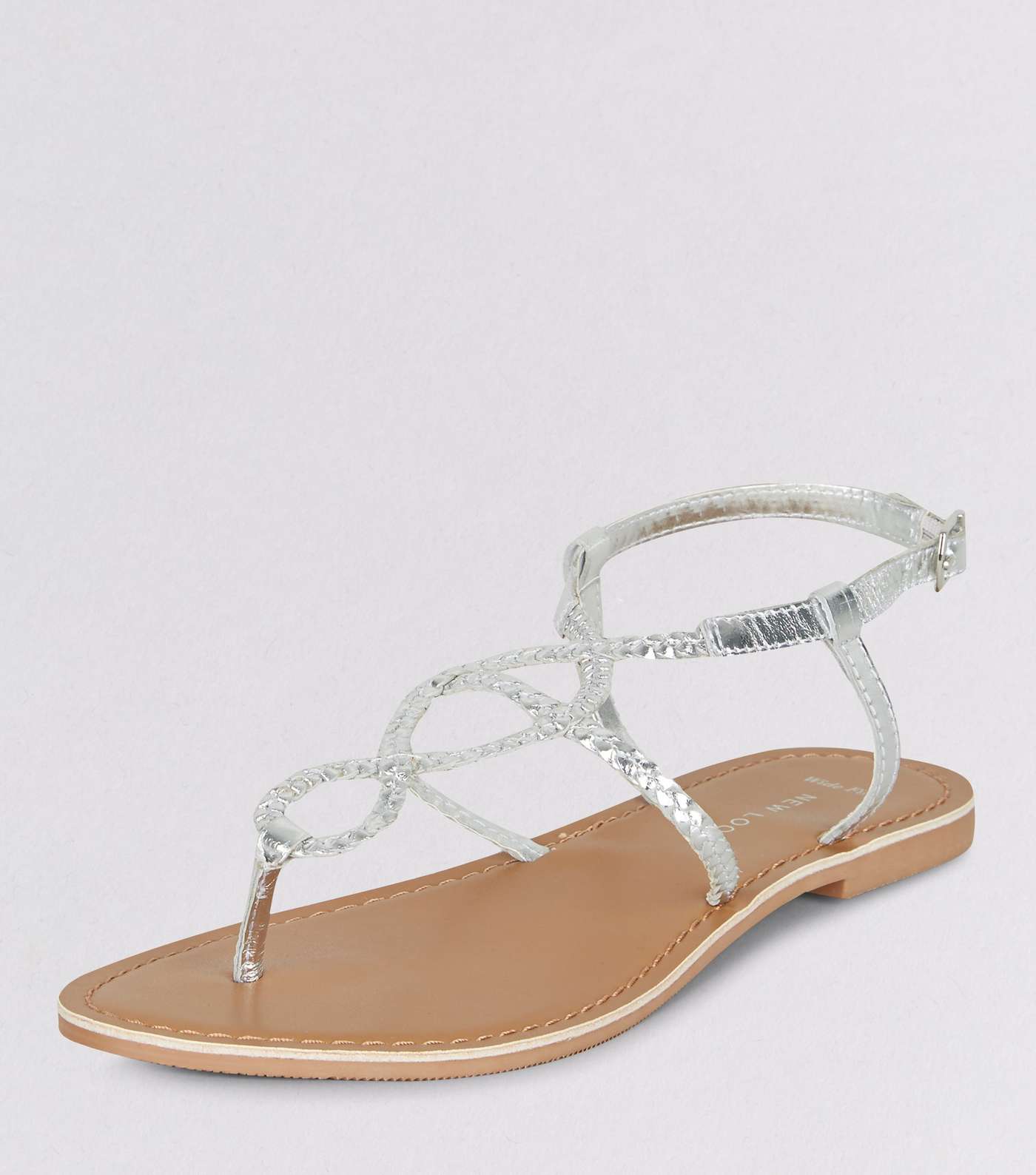 Wide Fit Silver Plaited Sandals Image 5