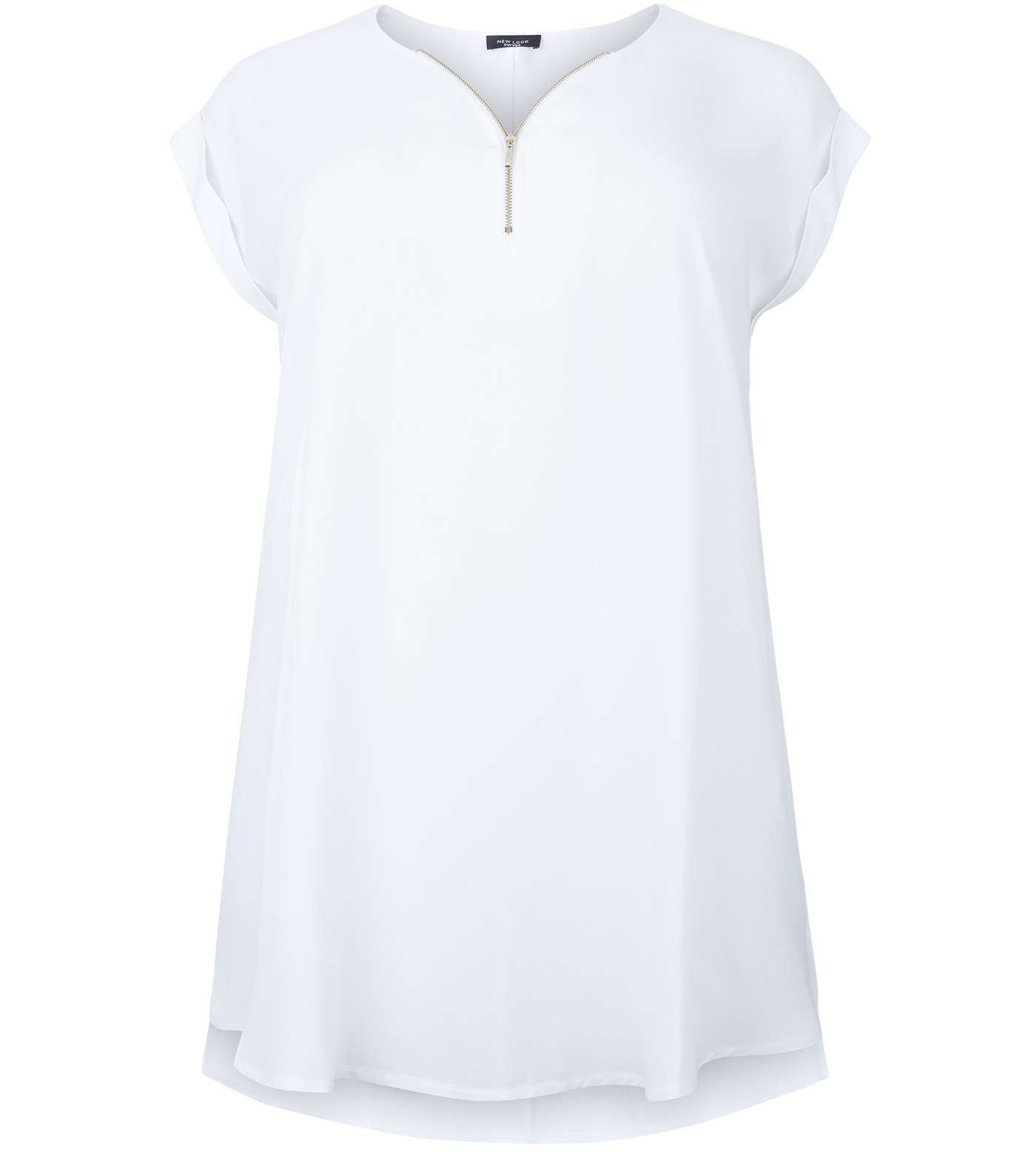 Curves White Zip Neck Tunic Top Image 4