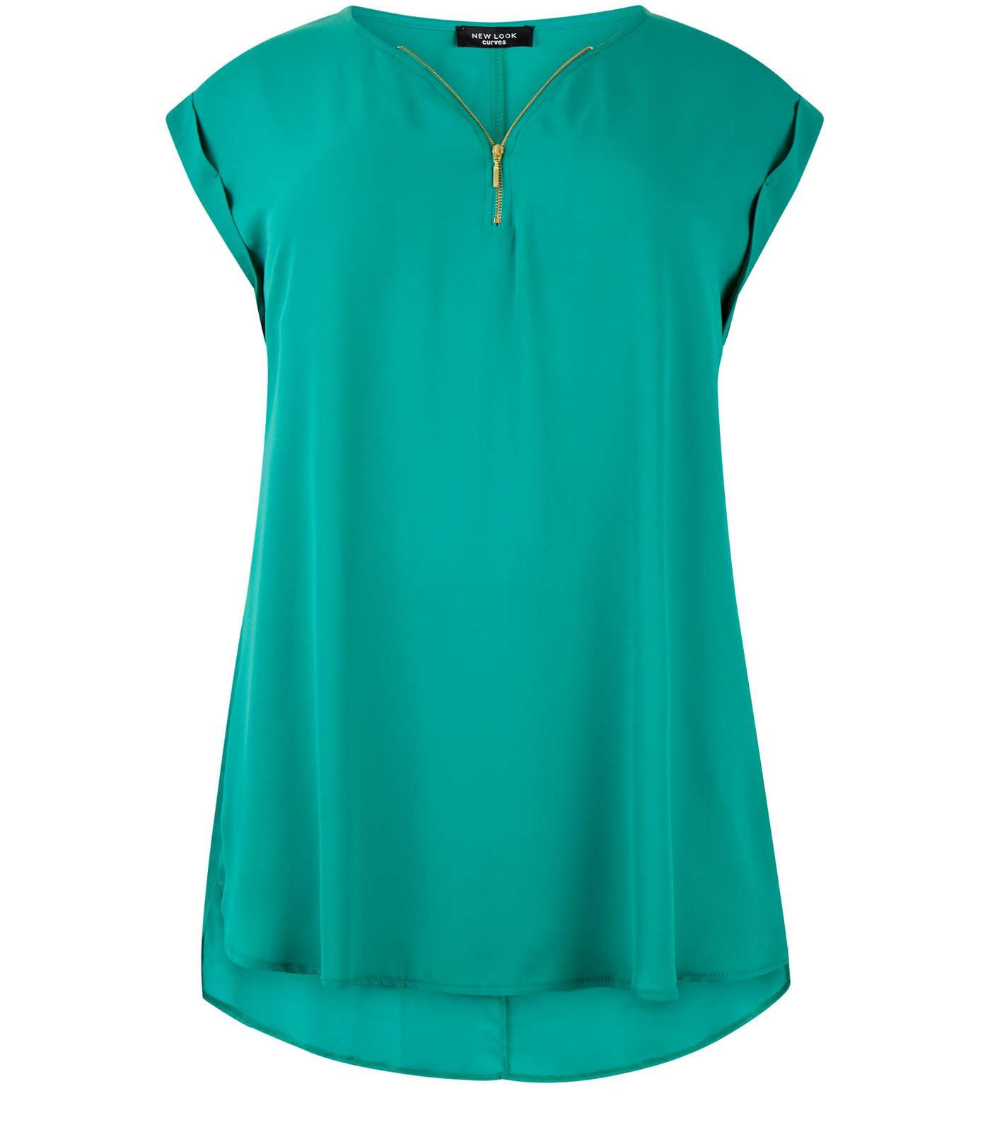 Curves Green Zip Neck Tunic Top Image 4