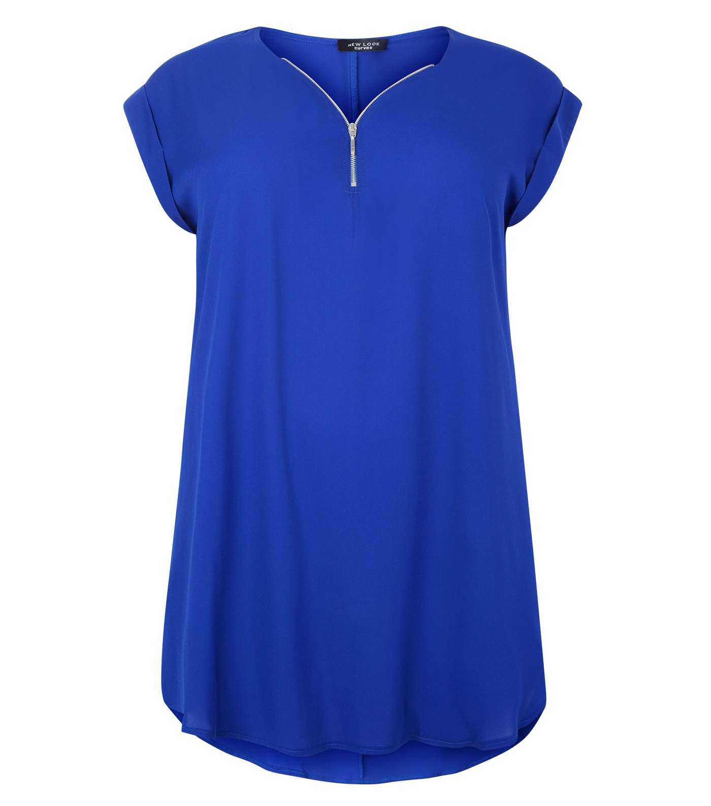 Curves Blue Zip Neck Tunic Top Image 4