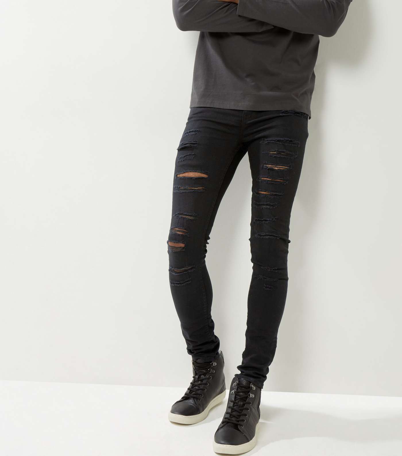 Black Extreme Ripped Super Stretch Skinny Jeans