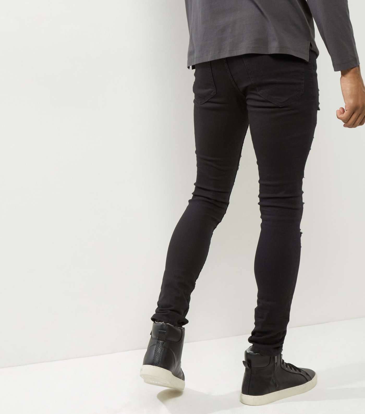 Black Extreme Ripped Super Stretch Skinny Jeans Image 3