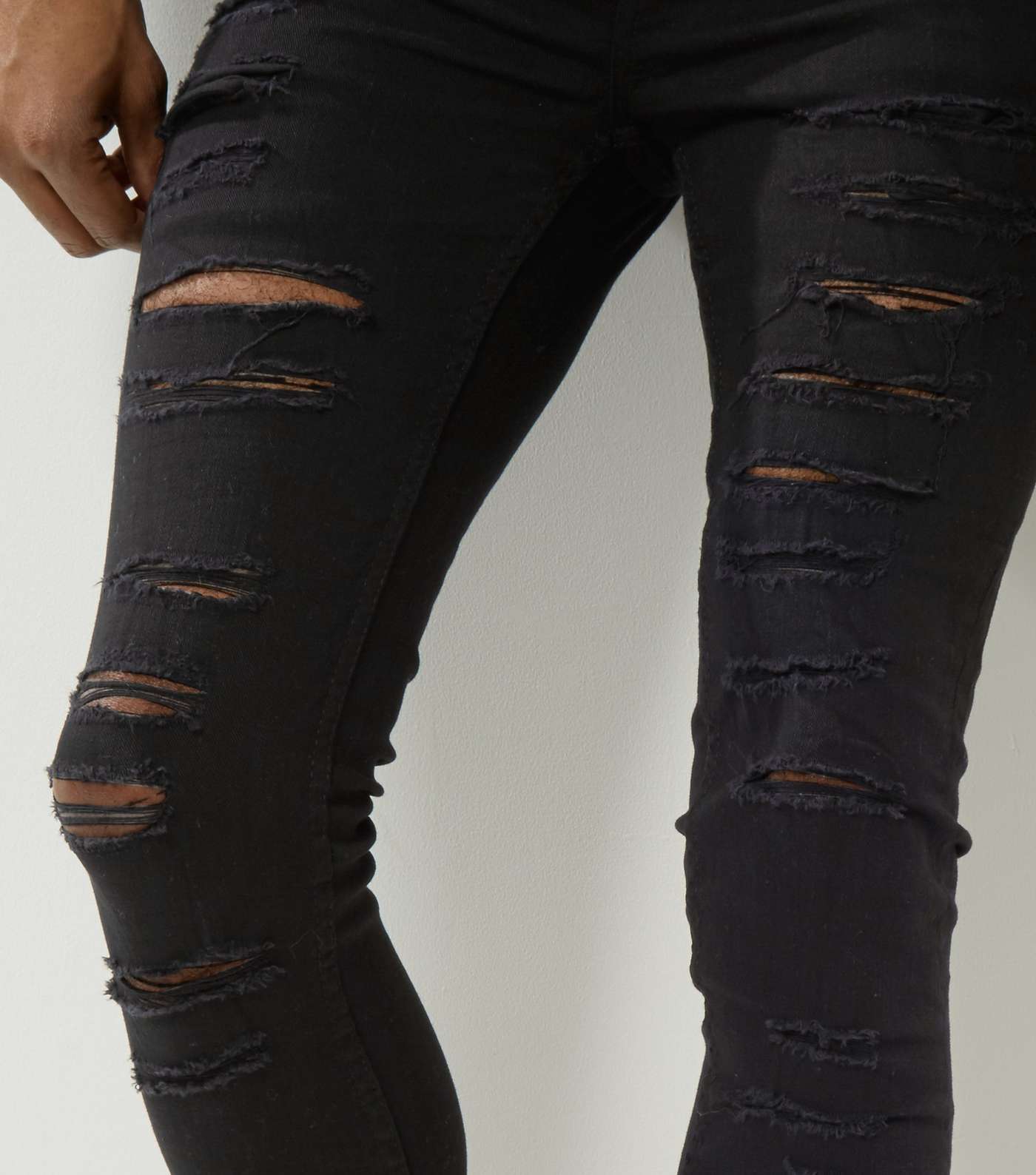 Black Extreme Ripped Super Stretch Skinny Jeans Image 5