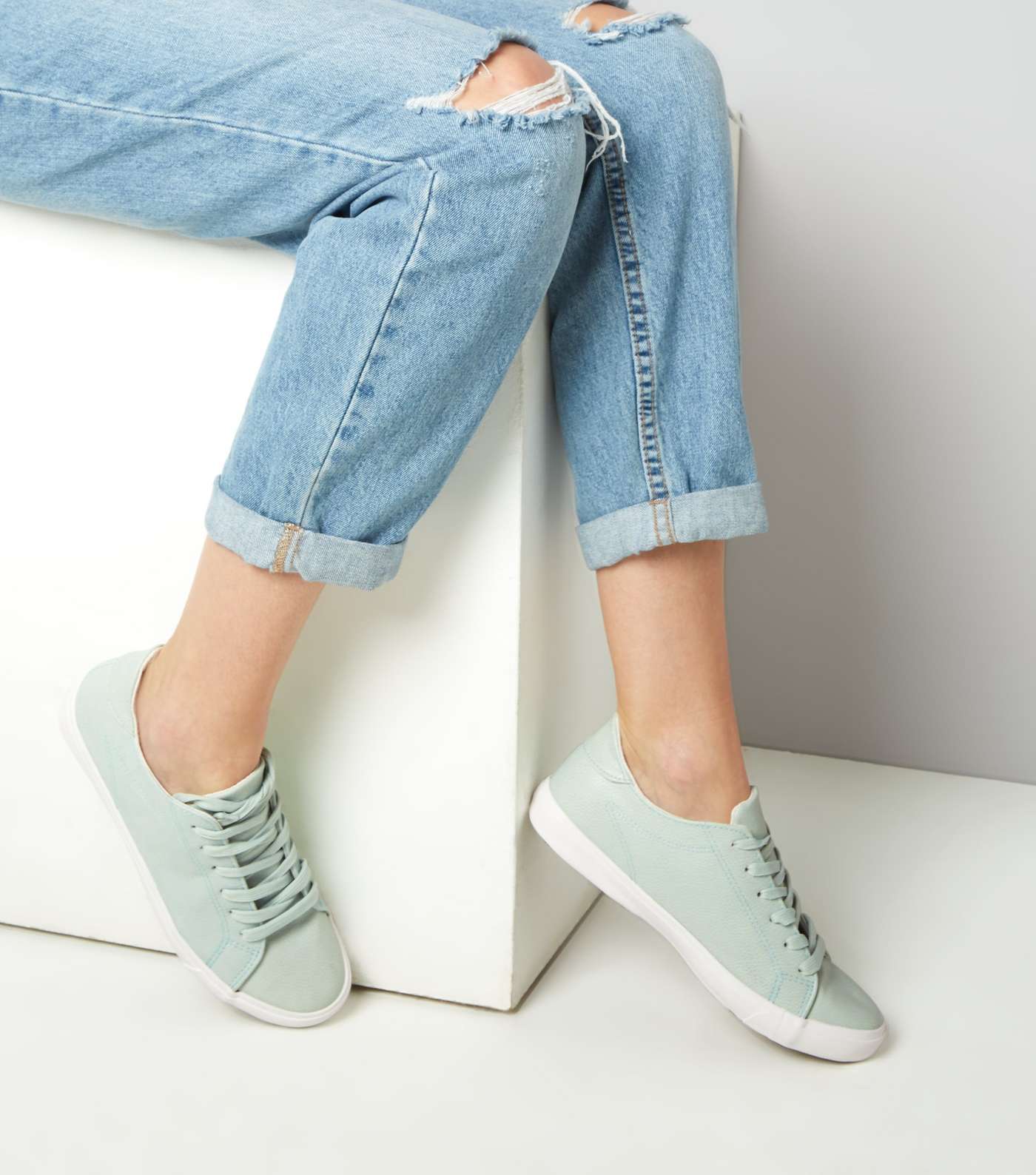 Mint Green Lace Up Trainers Image 3
