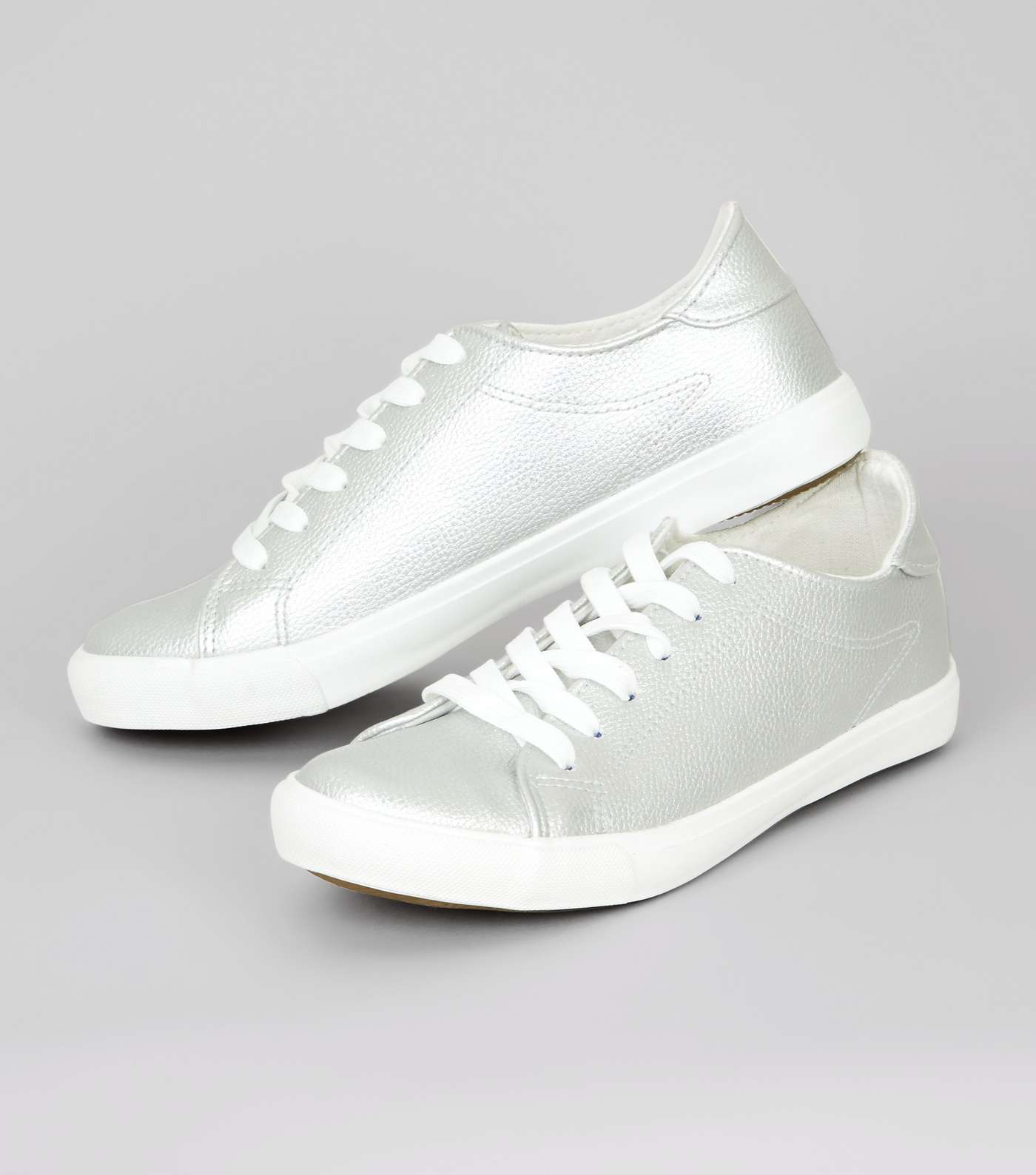 Silver Contrast Sole Lace Up Trainers Image 4