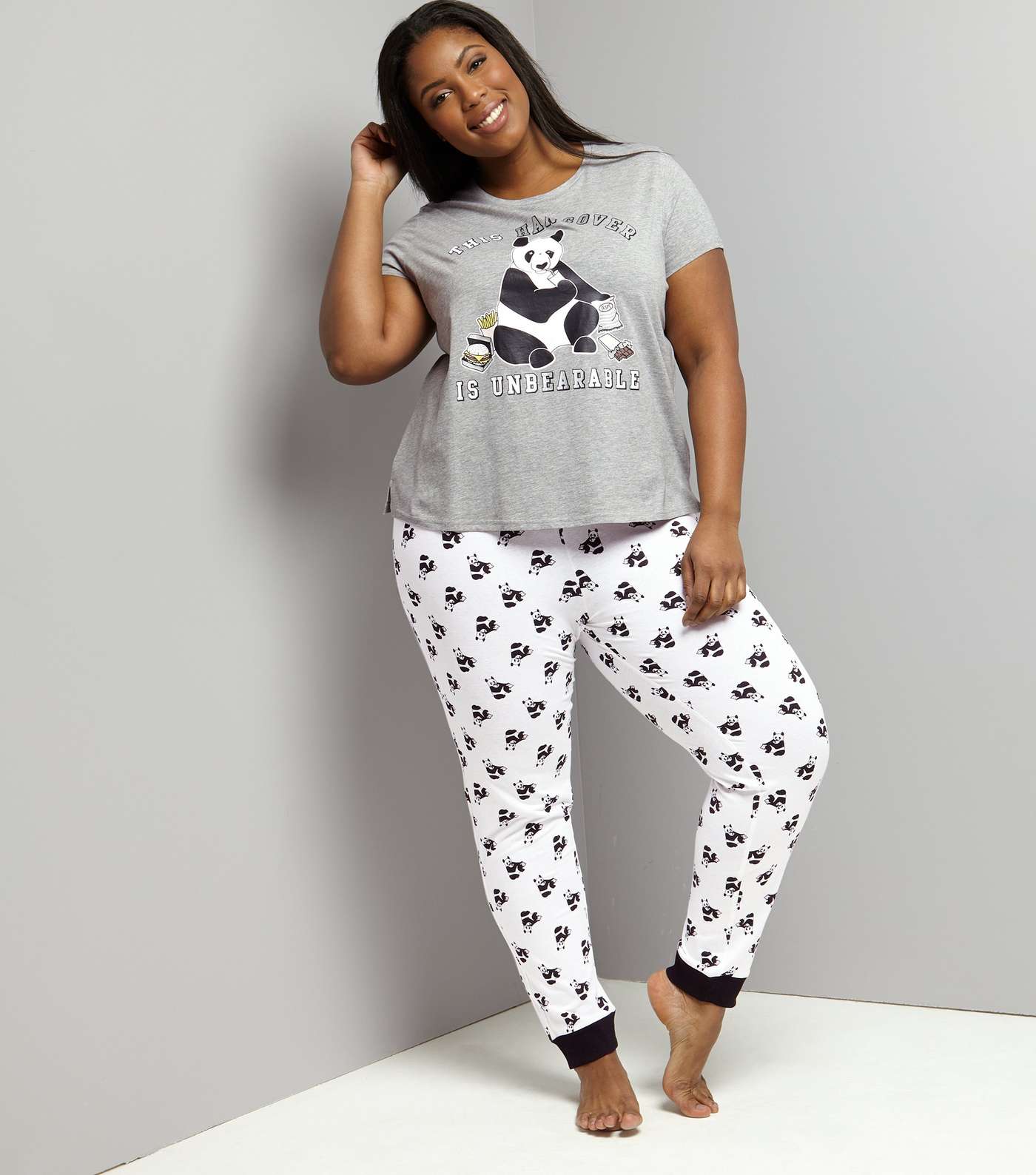 Curves Grey Hangover Panda Pyjama Set