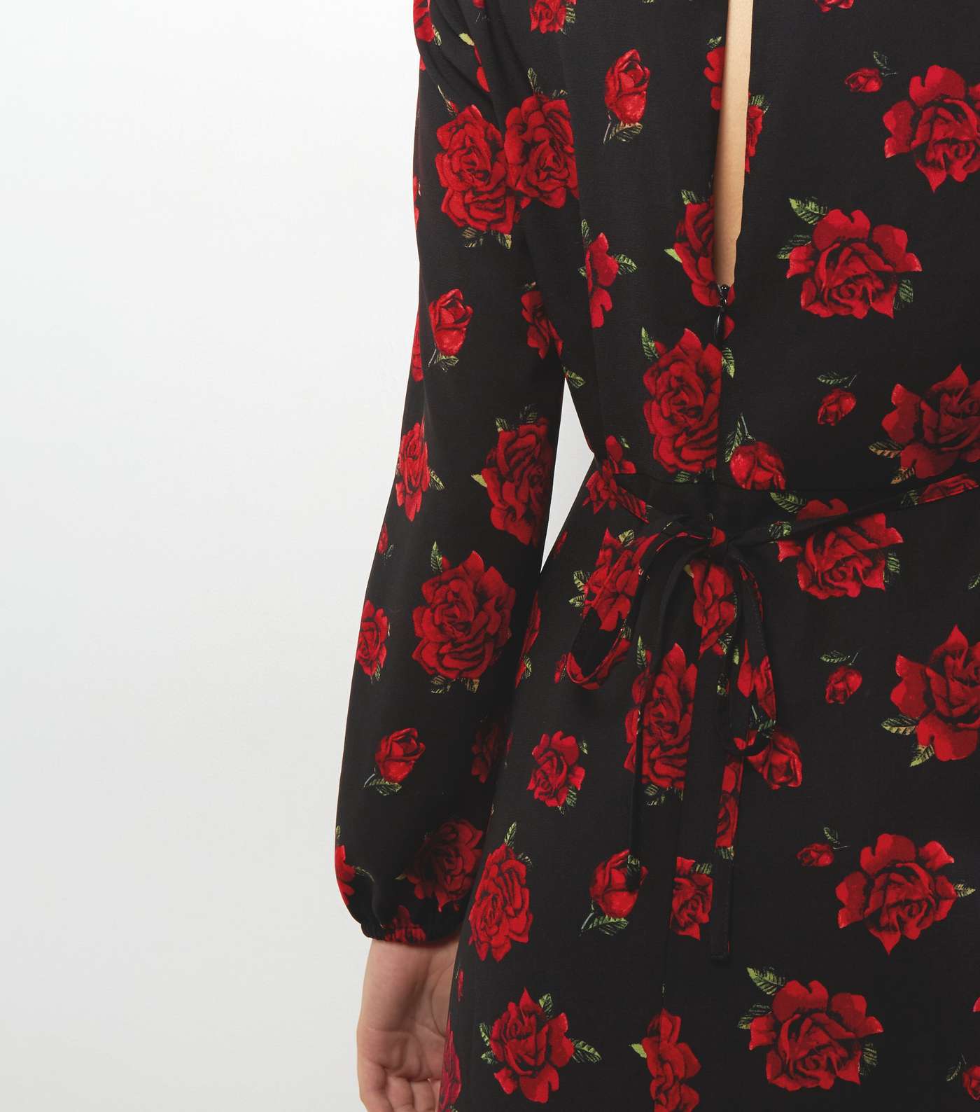 Black Floral Print Long Sleeve Midi Dress Image 5