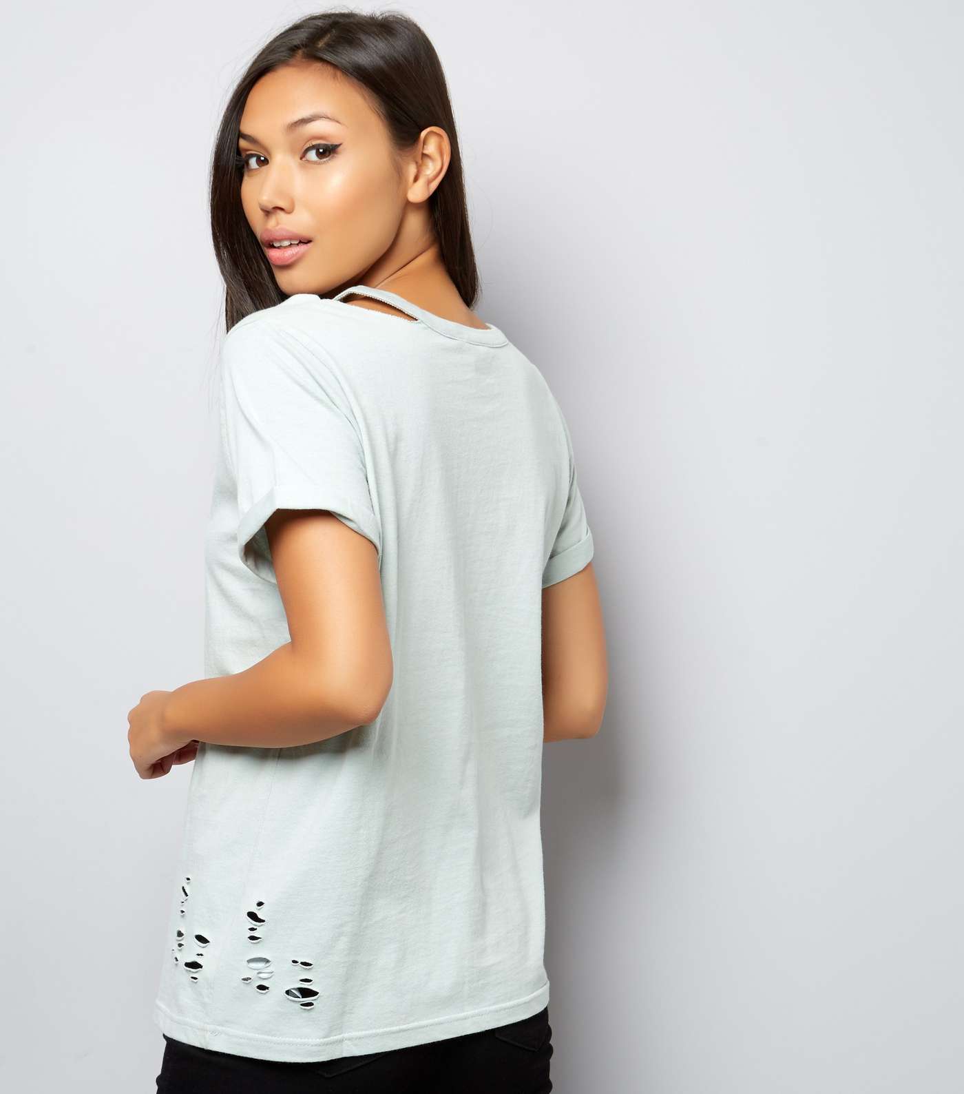 Mint Green Cut Out Ripped T-Shirt  Image 3