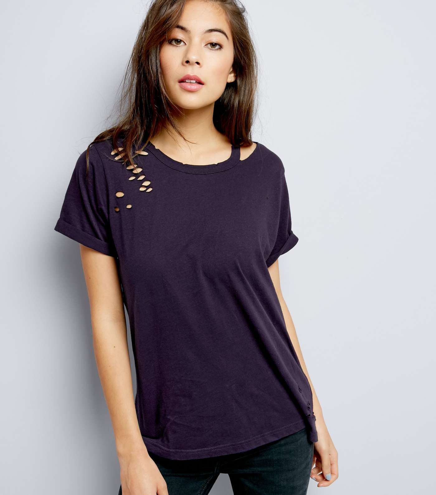 Navy Cut Out Ripped T-Shirt 