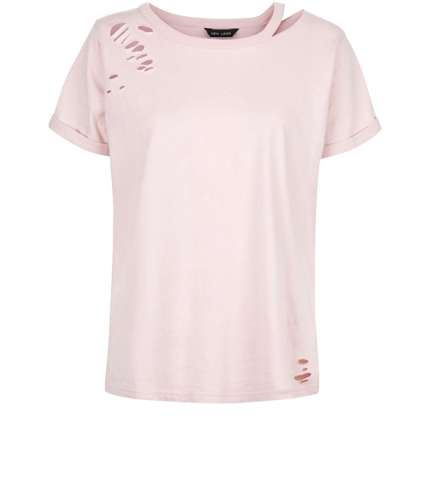 Pink Ripped Cut Out Shoulder T-Shirt Image 4